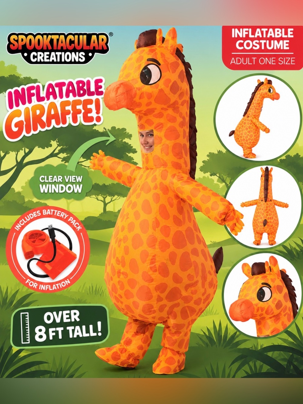 Adult Inflatable Giraffe Halloween Costume One Size Giant 8 Ft Tall Blow Up